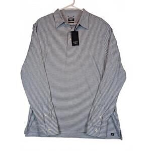 Faherty Movement Polo Shadow Stripe Long Sleeve Shirt Mens Large Blue